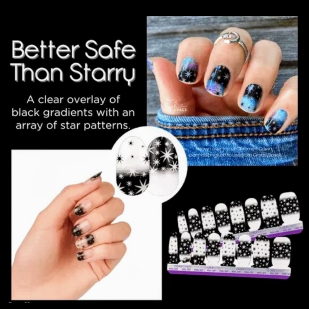 Color Street Better Safe Than Starry Nail Polish Strips Black & Clear Stars